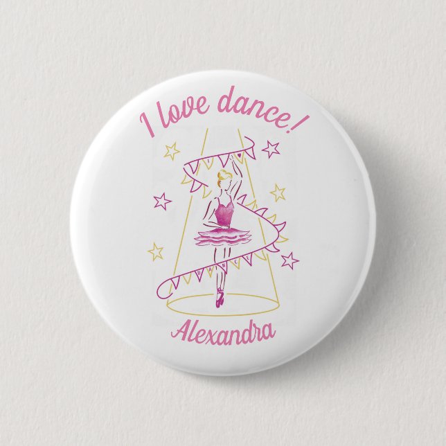 Ballet & Bunting - I Love Dance badge Button (Front)