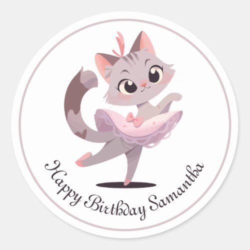 Ballet cat design classic round sticker