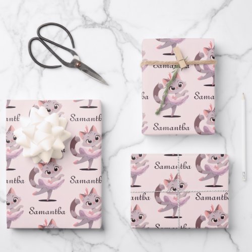 Ballet cat design wrapping paper sheets