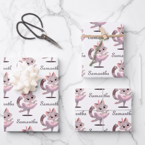 Ballet cat design wrapping paper sheets