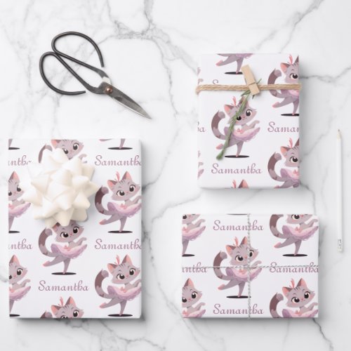 Ballet cat design wrapping paper sheets