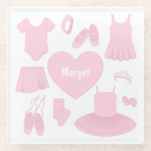 Ballet Clothes Glass Coaster - White Background (Front)