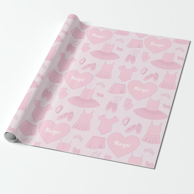 Ballet Clothes Wrapping Paper - Pink Background (Unrolled)