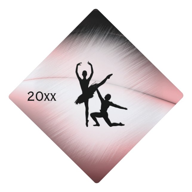 Ballet Couple Dance Pink Accent Graduation Cap Topper (Front)