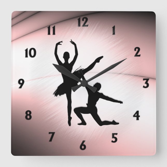 Ballet Couple Dance Pink Accent Square Wall Clock (Front)