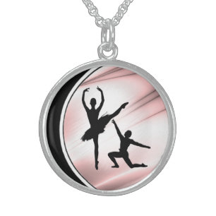 Ballet Couple Dance Pink Accent Sterling Silver Necklace