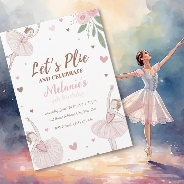 Ballet Cute Girls' Pastel Ballerina Birthday  Invitation (Creator Uploaded)