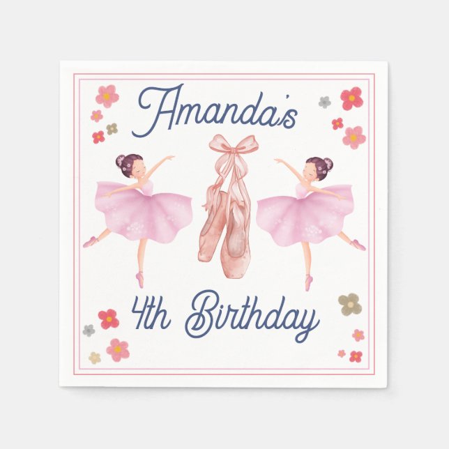Ballet Cute Pastel Ballerina Birthday Napkins (Front)