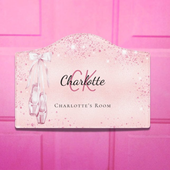 Ballet dance blush pink glitter monogram door sign (Creator Uploaded)