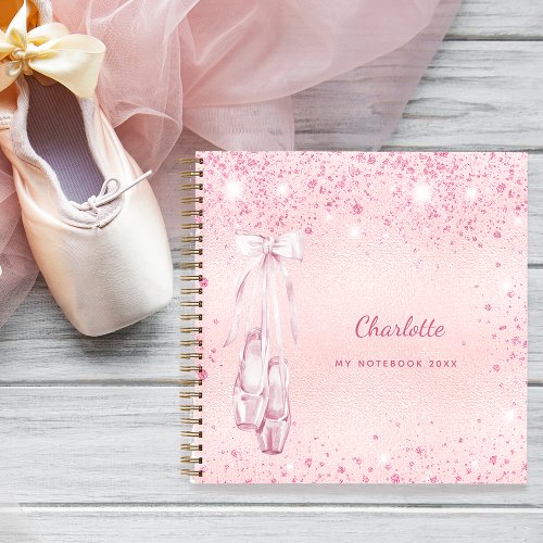 Ballet dance blush pink glitter monogram notebook