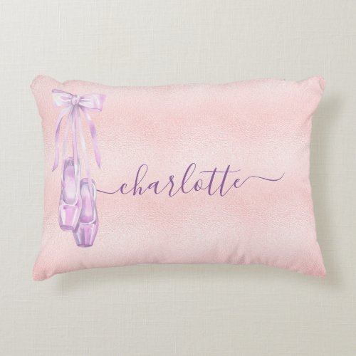 Ballet dance blush pink purple monogram name  accent pillow