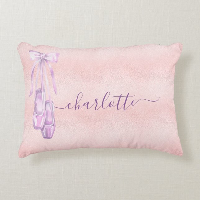 Ballet dance blush pink purple monogram name  accent pillow (Front)