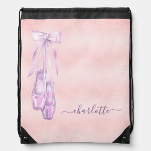 Ballet dance blush pink purple monogram name drawstring bag