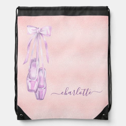 Ballet dance blush pink purple monogram name drawstring bag