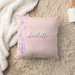 Ballet dance blush pink purple monogram name throw pillow