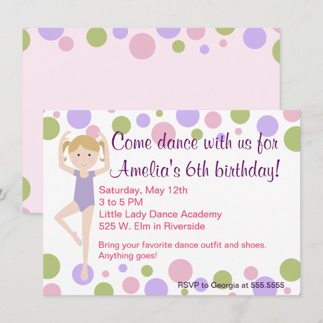Ballet Dance Party Invitation (Front/Back)