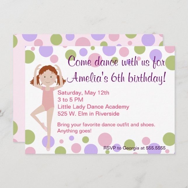 Ballet Dance Party Invitation (Front/Back)