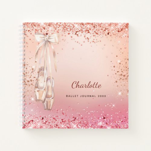 Ballet dance pink rose gold monogram notebook