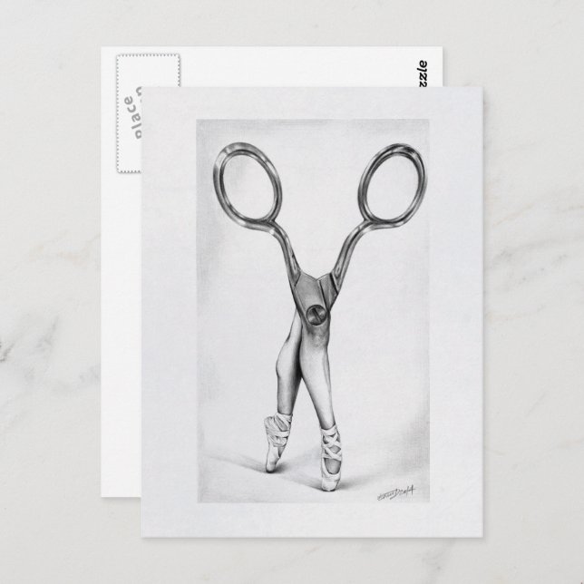 Ballet dance Scissors Ballerina Surreal drawing Postcard (Front/Back)