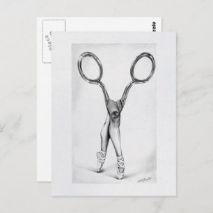 Ballet dance Scissors Ballerina Surreal drawing Postcard
