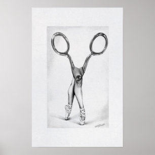 Ballet dance Scissors Ballerina Surreal drawing  Poster