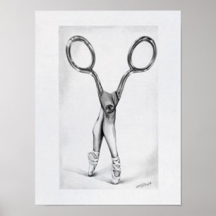 Ballet dance Scissors Ballerina Surreal drawing Poster