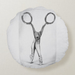 Ballet dance Scissors Ballerina Surreal drawing Round Pillow