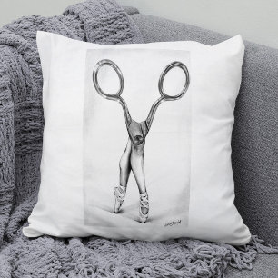 Ballet dance Scissors Ballerina Surreal drawing Throw Pillow