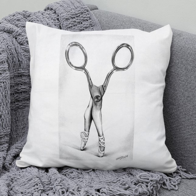 Ballet dance Scissors Ballerina Surreal drawing Throw Pillow (Creator Uploaded)
