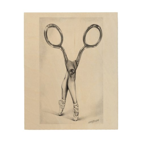 Ballet dance Scissors Ballerina Surreal drawing Wood Wall Art