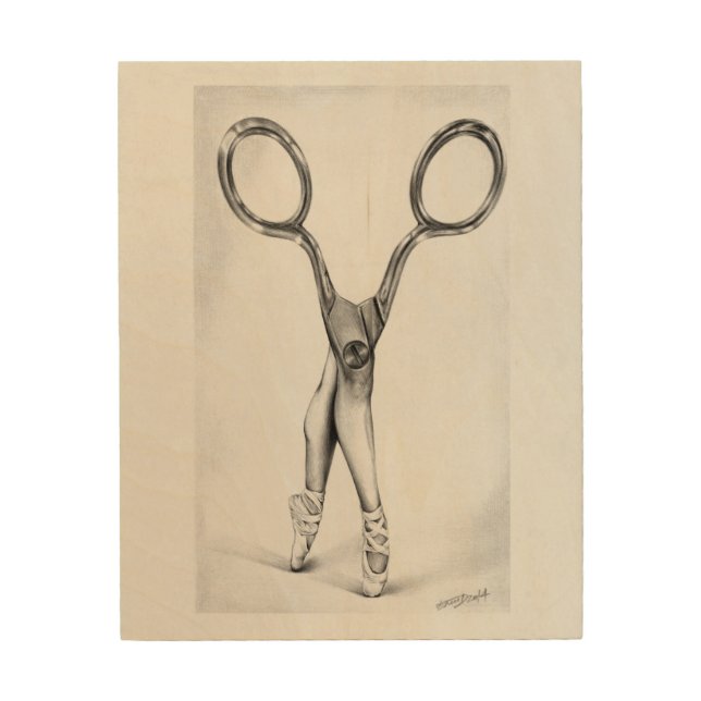 Ballet dance Scissors Ballerina Surreal drawing Wood Wall Art (Front)