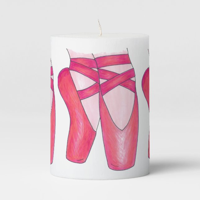 Ballet Dance Teacher Ballerina Pointe Toe Shoes Pillar Candle (Front)