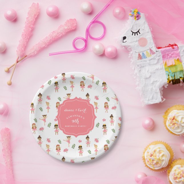 Ballet Dance & Twirl Pink Ballerina Birthday  Paper Plates (Party)