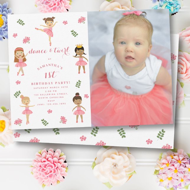 Ballet Dance & Twirl Pink Ballerina Photo Birthday Invitation (Ballet Dance & Twirl Pink Ballerina Photo Birthday Invitation)