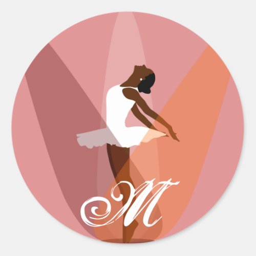 ballet dancer black ballerina monogram classic round sticker