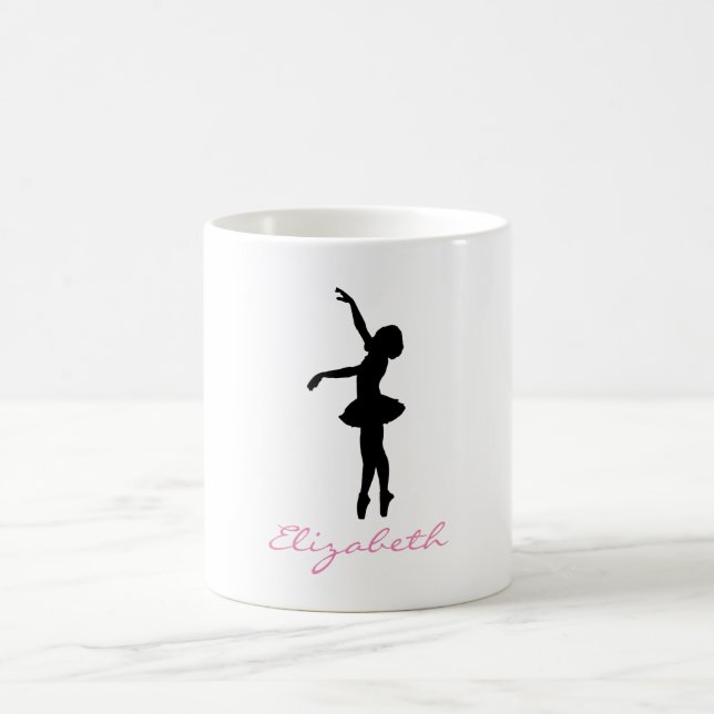 Ballet Dancer Black Silhouette Personalized Coffee Mug (Center)