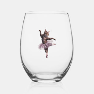 Ballet Dancer Cat Stemless Wine Glass
