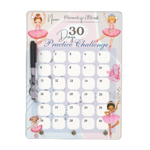 Ballet Dancer Customized 30-Day Practice Challenge Dry Erase Board