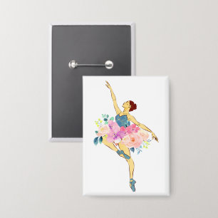 Ballet Dancer Dance Girl Ballerina Flower Floral Button