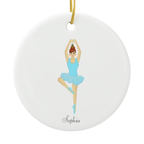 Ballet dancer dressed in light blue ceramic ornament