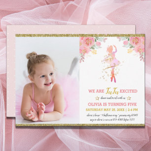 Ballet Dancer Elegant Pink Birthday Party Photo Invitation