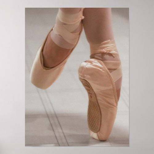 Ballet Dancer en Pointe Feet Pink Satin Shoes Poster