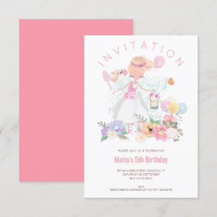 Ballet Dancer Florals Pink Girl 5th Birthday Party Invitation