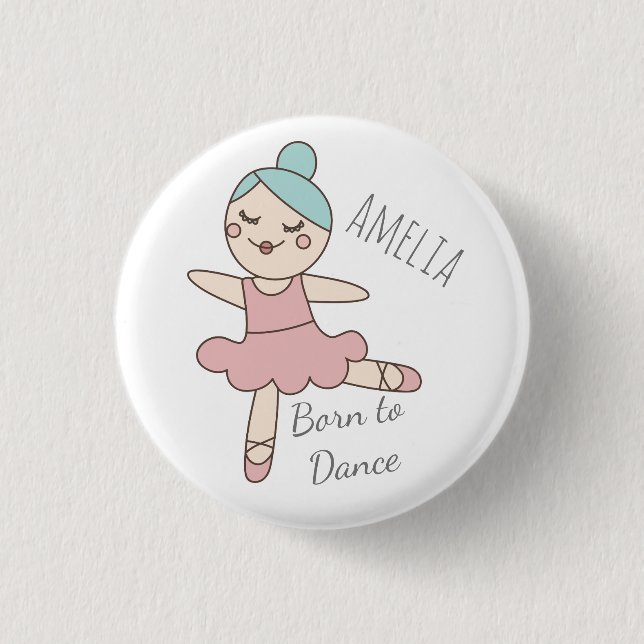 Ballet Dancer Girl's Personalised Button (Front)