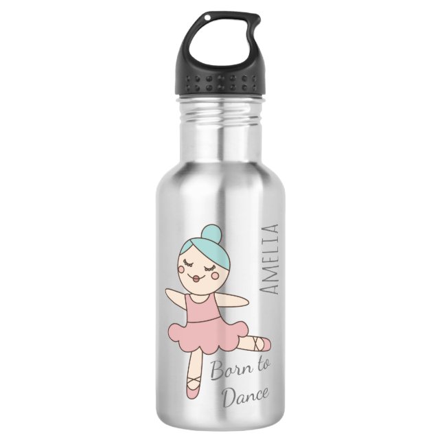 Ballet Dancer Girl's Personalised Stainless Steel Water Bottle (Front)