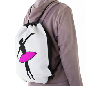 Ballet Dancer Hot Pink Tutu Ballerina Dance Class Drawstring Bag