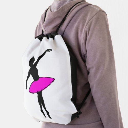 Ballet Dancer Hot Pink Tutu Ballerina Dance Class Drawstring Bag