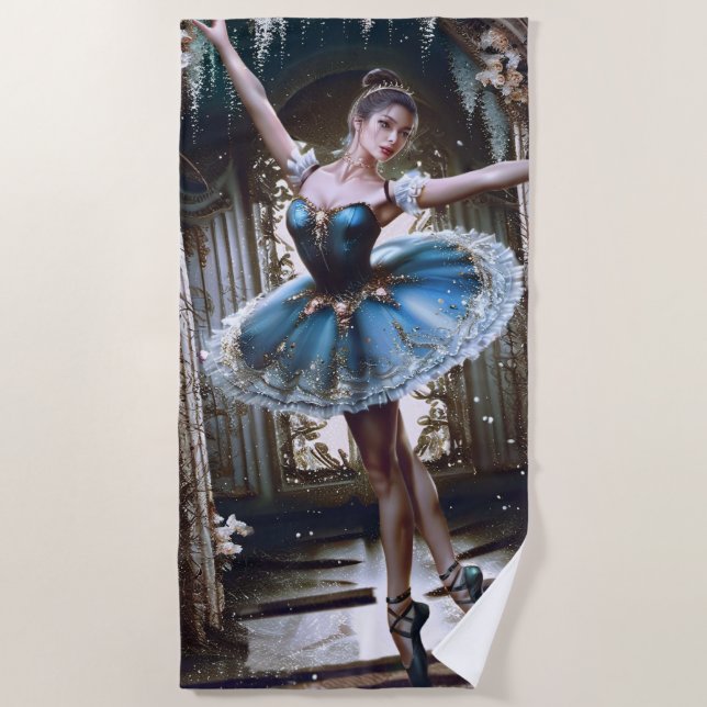 Ballet Dancer in a Blue Tutu Beach Towel (Front)