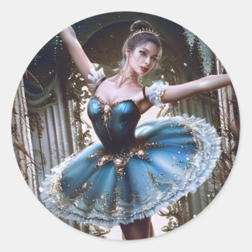 Ballet Dancer in a Blue Tutu Classic Round Sticker