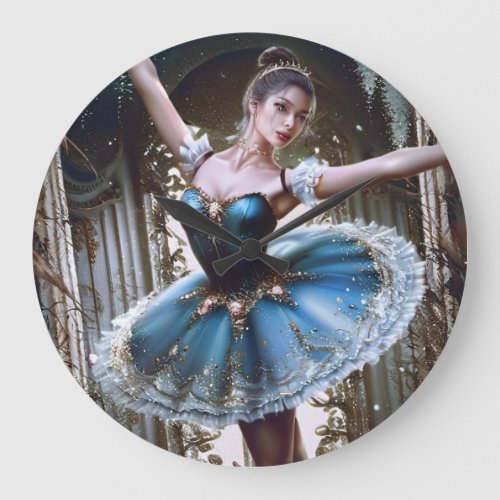 Ballet Dancer in a Blue Tutu Large Clock